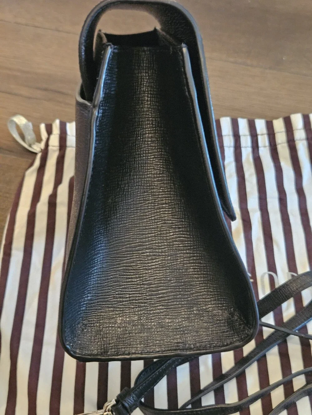 Henri Bendel West 57th Black Leather Satchel Crossbody Top Handle Bag Dust Bag